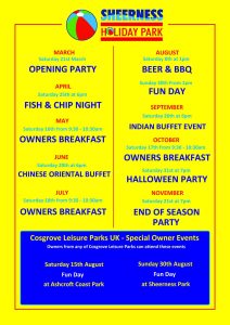 Sheerness Holiday Park events poster, season 2026